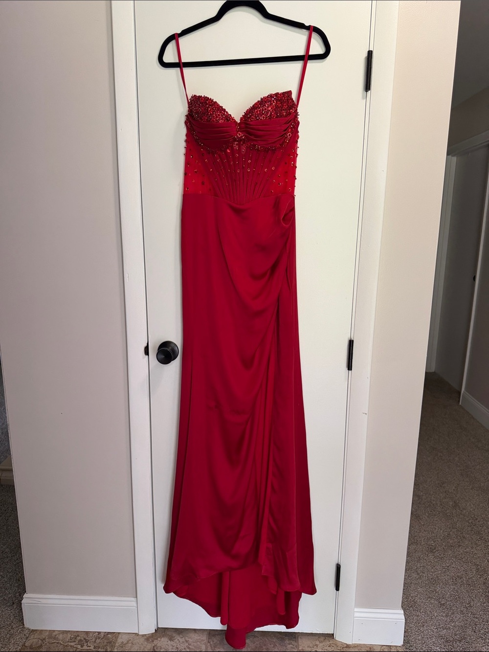 Cinderella’s Closet Red Beaded Strapless Prom Dress 4